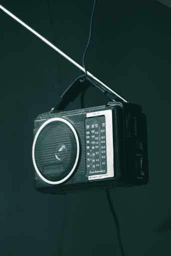 A vertical shot of a vintage radio