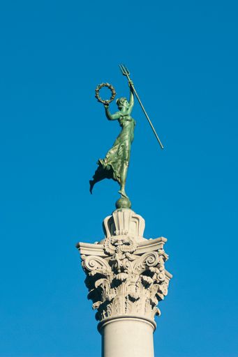 A vertical closeup of the Dewey Monument in San Francisco, California, United States
