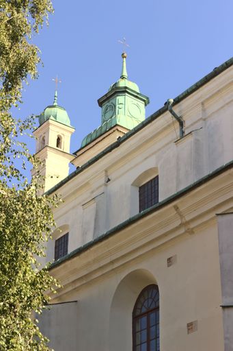 A vertical shot of the Church of the Conversion of St. Paul in Lublin, Poland in sunlight