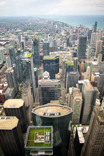 A vertical shot of Chicago city top at the top of willis tower