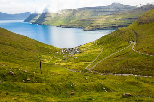 view on a village in faroe islands in scandinavia