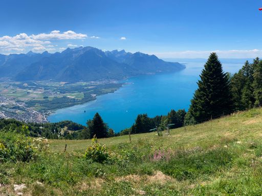 A beautiful view of a lake and mountains in Switzerland