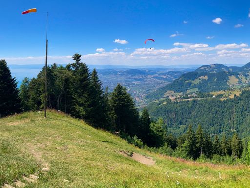 A mesmerizing view of a paraglider flying over mountains inSwitzerland