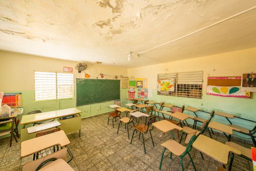 Santo Domingo, La Altagracia / Dominican Republic - April 11 2014: Old, Dirty, Damaged Sad Looking Class Room Yard in Poor Neighbourhood La Yuca
