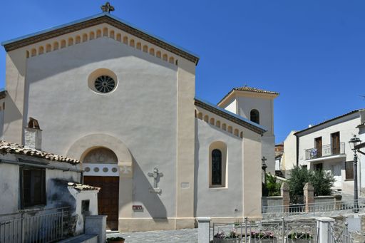 The facade of a small church in Zungoli, one of the most beautiful villages in Italy.