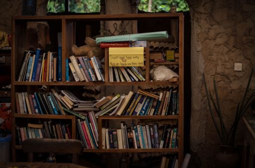 A beautiful shot of out door vintage book library in the hostel, Ubud, Bali, Indonesia