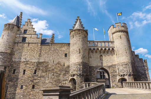 A scenic low angle shot of the Het Steen, a medieval fortress in Antwerp, Belgium