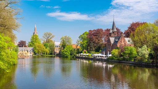 Bruges in Belgium, beautiful typical houses on the canal