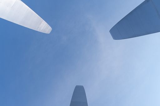 A low angle shot of Air Force memorial in Arlington Virginia under a blue clear sky