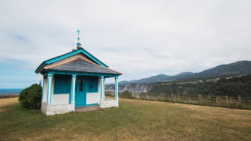 A view of the hermitage of La Regalina in Cadavedo, Asturias, Spain
