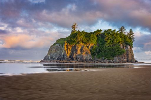 A beautiful shot of a sunset sky over Ruby Beach, Olympic National Park, Forks, Washington