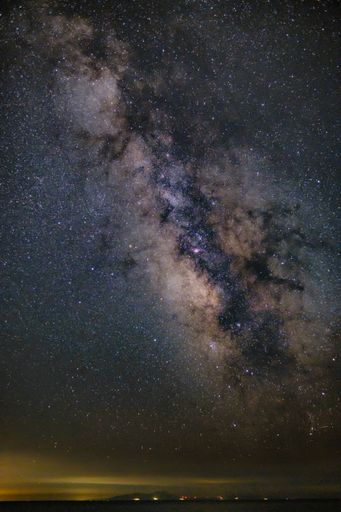 A vertical shot of the Milky way captured from Tavari, Lesvos, Greece