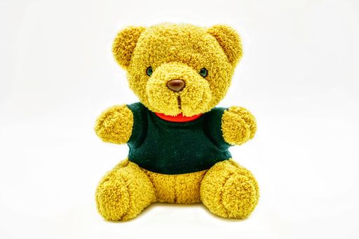 A cute Teddy bear isolated on a white background.