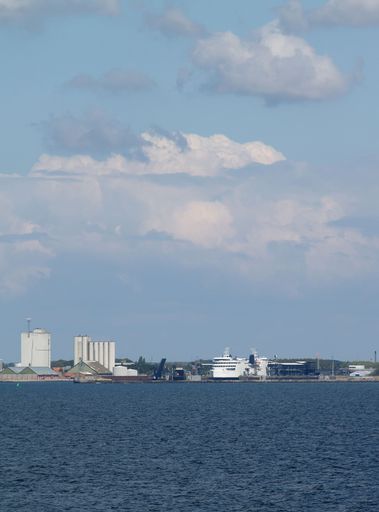 A vertical shot of the port of Rodby from the Fehmarnsund