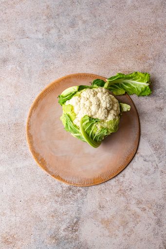 Head of Cauliflower on a Handmade Ceramic Pottery Platter