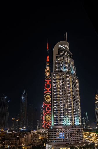 Burj Khalifa Building in Dubai UAE as seen at night