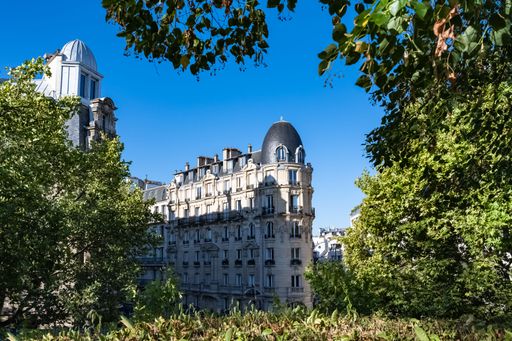 Paris, beautiful buildings, view from the coulee verte Rene-dumont in the 12th district, footpath