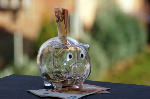 A closeup shot of a piggy bank with Euro banknotes - financial savings concept