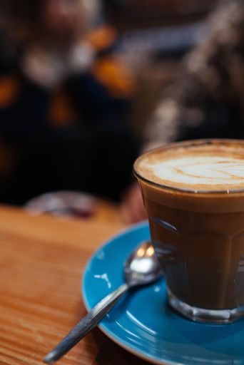 Coffee at a table in a cafe in Scotland