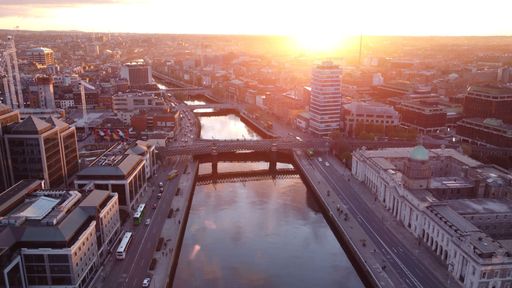 A breathtaking aerial view of the Dublin cityscape with lovely buildings and a river