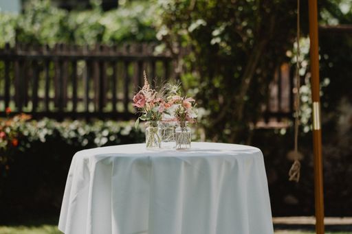 The beautiful wedding floral decorations on a table