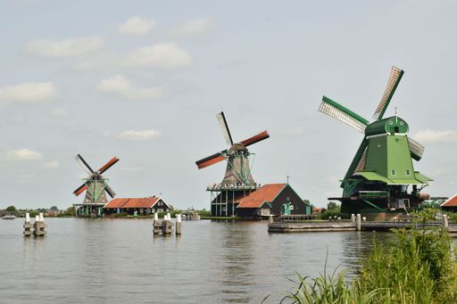 Colorful windmills of Zaanse Schans in Netherlands