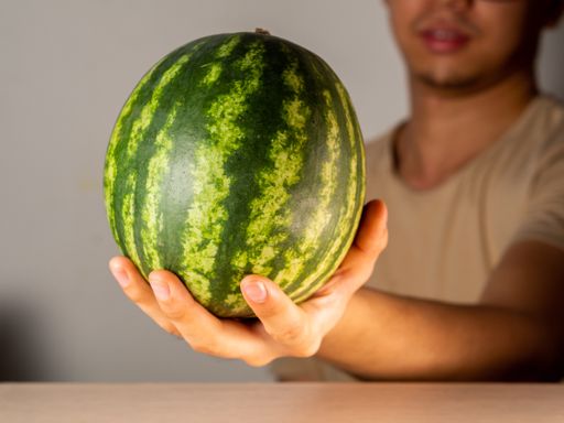 A closeup shot of male hand holding a watermelon