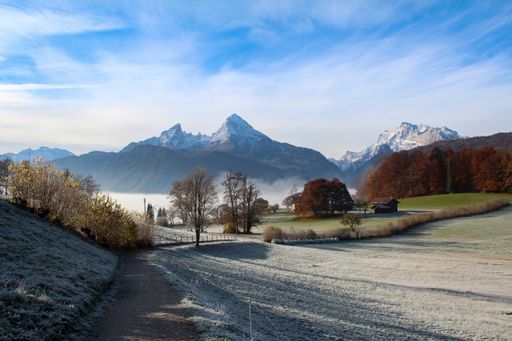 A mesmerizing mountain landscape in the Bavarian Alps with the top of the Watzmann in Bavaria, Germany