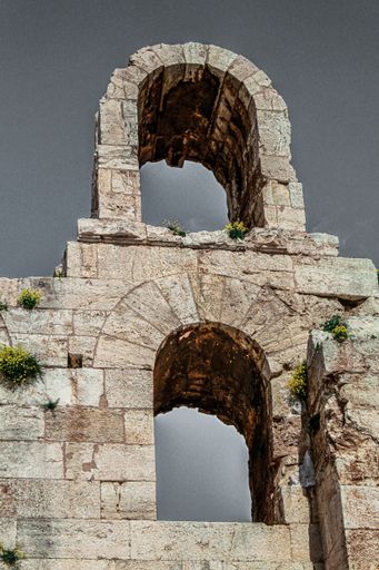 Low angle shot of an ancient stone arches, Odeon of Herodes Atticus