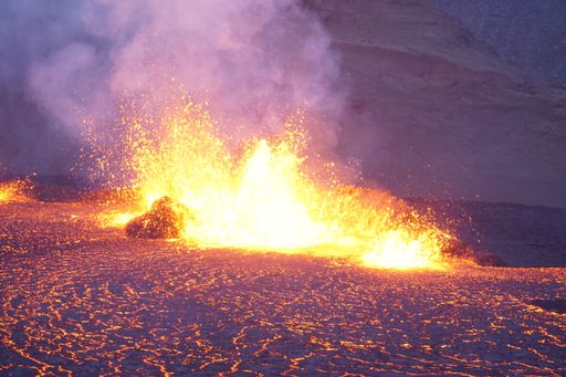 The Fagradalsfiall volcano eruption and hot lava on land in Iceland