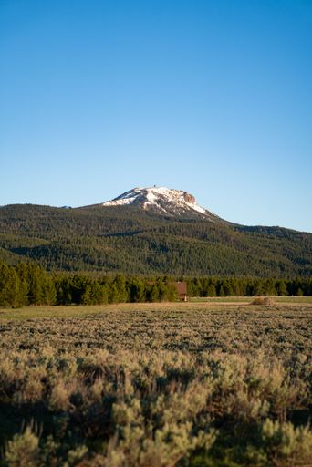 A vertical shot of empty grass plain and mountain range in the background