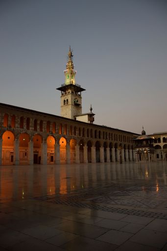 A vertical shot of the Al Umayyad mosque in the evening, Damascus, Syria