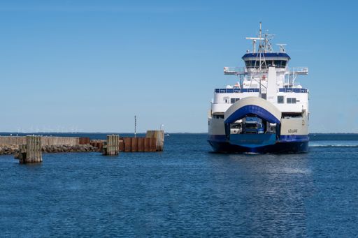 The "Lolland" ferry entering the port of Spodsbjerg, Denmark
