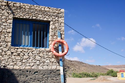 A closeup shot of little house on the shore in Fuerteventura