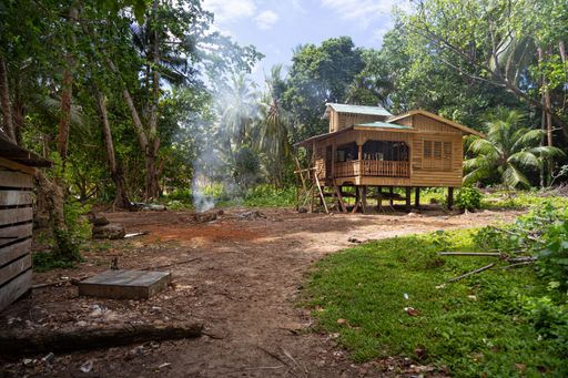 Timber house under construction in the lush jungle near Gizo, in the Western Province of the Solomon Islands.