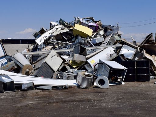 A pile of scrap metal at a recycling center in Fresno