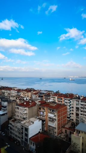 Landscape of the Coast of Izmir and Aegean Sea seen from the old elevator of Izmir with copy space
