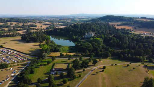 A drone shot of the beautiful Eastnor Castle Deer Park in Hereford, England