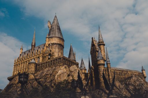 A dramatic shot of the Hogwarts castle in Universal studios Japan