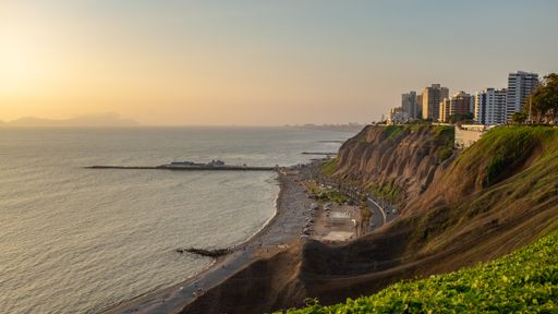 A beautiful shot of a sunset at the Mirador of Lima City in the area of Miraflores