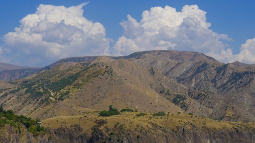 A high angle shot of scenic hills in Armenia