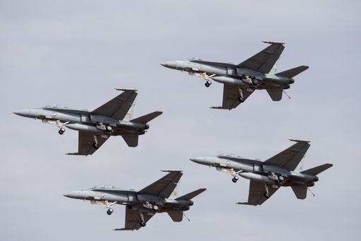 Four fighter jets during Melbourne international airshow