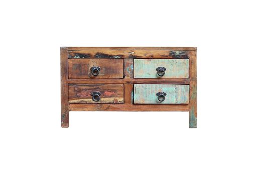 A wooden antique chest of drawers isolated on a whte background with copy space