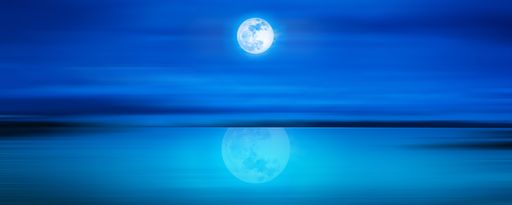Blue abstract art of the sea and the moon