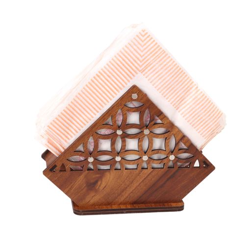 The tissue paper on wooden triangular stand with geometric ornaments