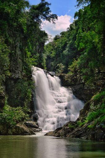 A vertical shot of a beautiful waterfall in Kanger Valley National Park, Chhattisgarh, India