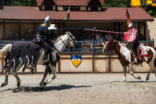 Two knights on horses fighting at Georgia Renaissance Festival