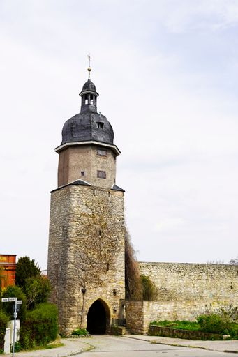 A vertical shot of Riedtor. Old town gate in Arnstadt, Germany.