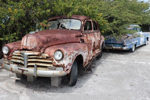The abandoned cars on a spot in Curacao