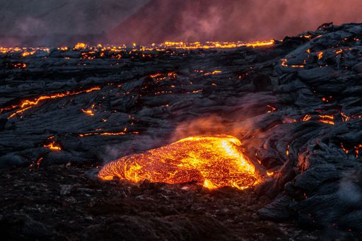 A close-up view of the lava flow of the newest eruption site in Fagradalsfjall volcano, Iceland